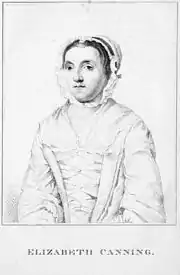 Portrait au crayon d'une jeune femme vue de face, en robe claire et bonnet.