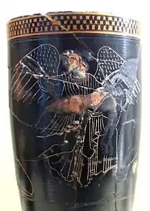 Éos et Memnon. Lécythe attique à peinture superposée.