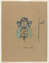 Dessin pour une boucle de ceinture aux deux paons.