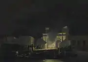 La colonne centrale, menée par Joinville, fait sauter la porte du fort donnant sur le môle.