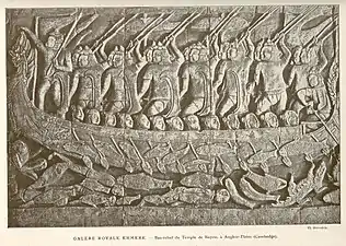 Bas-relief du temple de Bayon, à Angkor-Thom (1913).