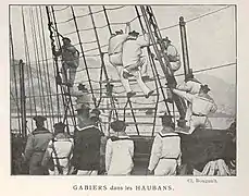 Gabier montant aux gréements en 1913.