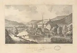 Lithographie de la fabrique de Zainvillers... sur le cours de la Moselotte).