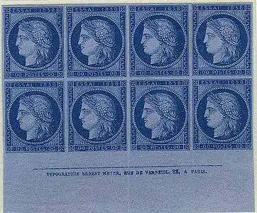 Imprimatur du Cérès 1858 avec l'inscription de l'imprimeur « Ernest Meyer » (1861)