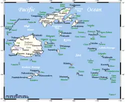 Carte des Fidji avec la mer de Koro au centre.
