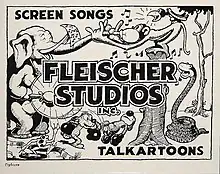 Affiche de Fleischer Studios où le nom est encadré par des dessins d'animaux.