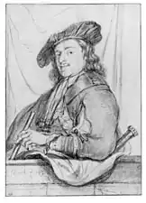 Autoportrait, dessin de Govert Flinck (1643, Klassik Stiftung Weimar (de)). Fortement inspiré de la composition de l'eau-forte de 1639 (B. 21).