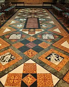 Cathédrale de Gloucester. Carreaux encaustiqués provenant de la manufacture Minton.