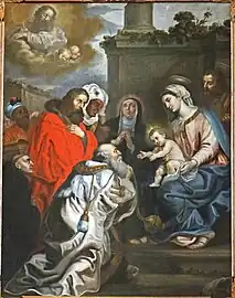 Tableau de l'Adoration des Mages dans le retable.