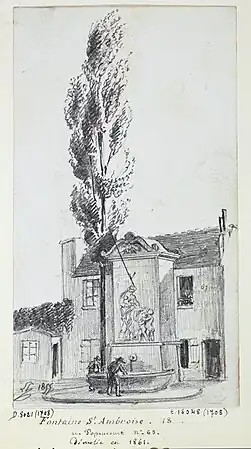 Vue de la fontaine en 1855, dessinée par Léon Leymonnerye.