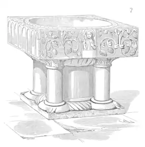 Les fonts baptismaux de l'église Saint-Pierre, dessin d'Eugène Viollet-le-Duc.