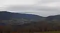 Vue de la forêt de Taillard et du mont Pyfarat (1 381 m) qui domine le village et la vallée de la Déôme.