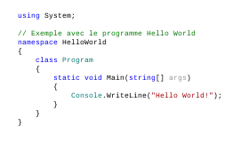Code en C# retournant a la console : "Hello World!"
