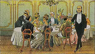 Un souper chimique en l'an 2000, chromolithographie de 1910.