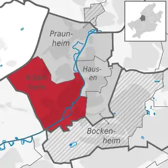 Carte situant le quartier (en rouge) au sein l'arrondissement (en gris foncé) et du reste de la ville (en gris clair)