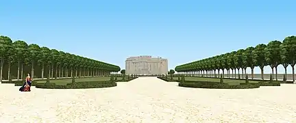 Vue sur le château d'Heilly depuis le bout du grand parterre, XVIIIe siècle