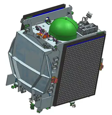Schéma du satellite de télécommunications GSAT-9 en position repliée