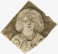 Head of a Girl, 1888, crayon rouge et encre sur papier tissé, 18 × 19,5 cm, New York, musée Solomon R. Guggenheim.