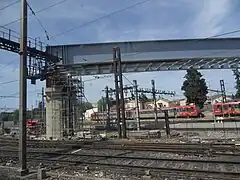 Le viaduc de Courbessac (section de ligne : Nîmes – Alès), alors en construction.