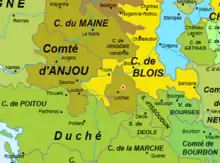 carte représentant les limites de comtés au Moyen Âge et la position d'une commune par rapport à ces limites