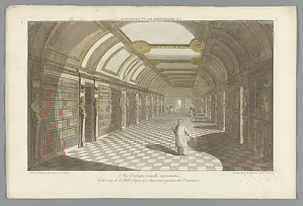 Vue de la bibliothèque de l'abbaye Sainte-Geneviève à Paris (1735 - 1805, Rijksmuseum Amsterdam).