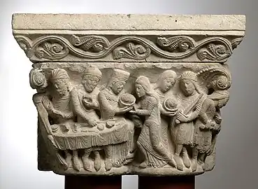 Chapiteau roman, La Mort de saint Jean-Baptiste (Gilabertus de Toulouse, Musée des Augustins, 1120-1140).