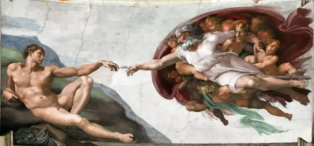 Tableau représentant deux hommes dans les airs.