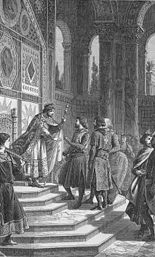 Représentation de la rencontre entre les chefs croisés et l'empereur Alexis.