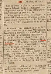 L'article de journal mentionnnant la libération du village le 24 août 1918.