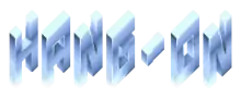 Hang-On est inscrit sur une ligne en lettres bleues inclinées.