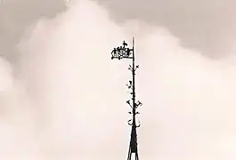 Girouette aux armoiries de Bonhome sur la tour du château.