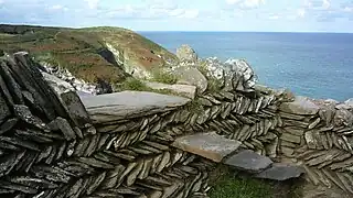 Muret en ardoises monté sans mortier en Cornouailles.