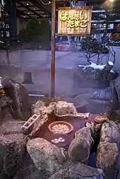 Cuisson des œufs dans la source chaude de Hirayu.