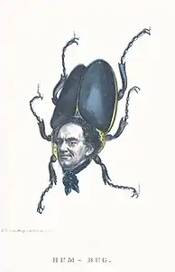 Lithographie, mélange du visage de Barnum et d'un corps d'insecte.