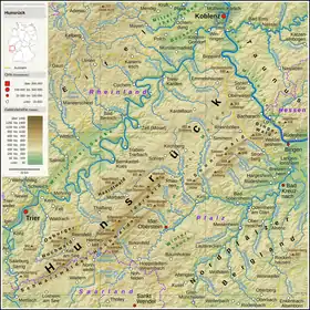 Carte topographique de l'Hunsrück.