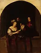 Laulava nainen ja kitaraa soittava herra (d'après Caspar Netscher), 1860-1862, Finlande, musée d'art Ateneum,.