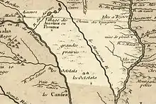 Carte de la Louisiane et du cours du Mississipi (1718) montrant le territoire des Cansez à l'Ouest.