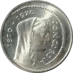 Italie, pièce de 1000 lires "Roma capitale", 1970 avec l'image de la déesse Concorde, tirée d'un denar romain de la Gens Aemilia.