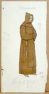 Trois dessins d'Ivan Bilibine pour Le Miracle de Théophile, réalisés à la gouache et au crayon, conservés au Bakhrushin Museum (en) de Moscou.
 
Description des illustrations:
*  À gauche: Costume de scène 1. Scapulaire monastique (22,5 x 11,1 cm).
*  Au centre : Costume de scène 2. Aube de prêtre (22,5 x 14,3 cm).
*  À droite: Décor. Fond de scène.