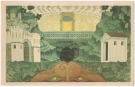 Trois dessins d'Ivan Bilibine pour Le Miracle de Théophile, réalisés à la gouache et au crayon, conservés au Bakhrushin Museum (en) de Moscou.
 
Description des illustrations:
*  À gauche: Costume de scène 1. Scapulaire monastique (22,5 x 11,1 cm).
*  Au centre : Costume de scène 2. Aube de prêtre (22,5 x 14,3 cm).
*  À droite: Décor. Fond de scène.