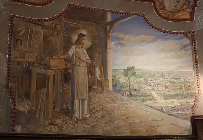 Jésus dans l'atelier de charpentier, église Saint-Nicolas de Véry.