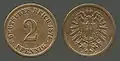 2 pfennigs en bronze (1874).