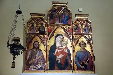 La Vierge et l'Enfant avec saint Jean le Baptiste et saint Jean l'Évangéliste, triptyque, église saint Martin de Sarteano.