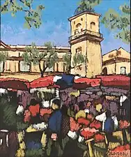 Le Marché aux Herbes (1996). (65 × 54 cm)