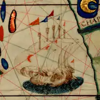 Montre également des pièces de la carte de la mer de Chine, celle-ci est un jong à cinq mâts.