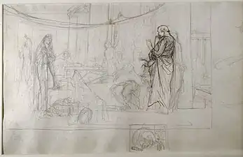 Dessin préparatoire avec un dessin de Diogène.