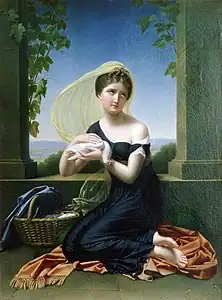 Jeanne-Élisabeth Chaudet, Jeune fille pleurant son pigeon mort, 1808, musée des beaux-arts, Arras.