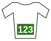 maillot blanc à dossard vert de leader du classement du meilleur combatif