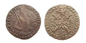 Jeton (en) de la Chambre des comptes de Lille, 1545. Frappé sous le règne de  Charles Quint, montrant une croix de Bourgogne.