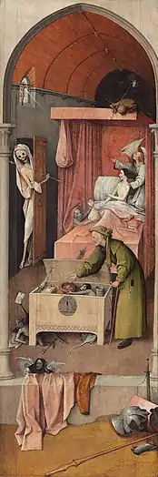 La Mort de l'avare, vers 1500-10 (?), Huile sur bois, 92,6 × 30,8, National Gallery of Art.